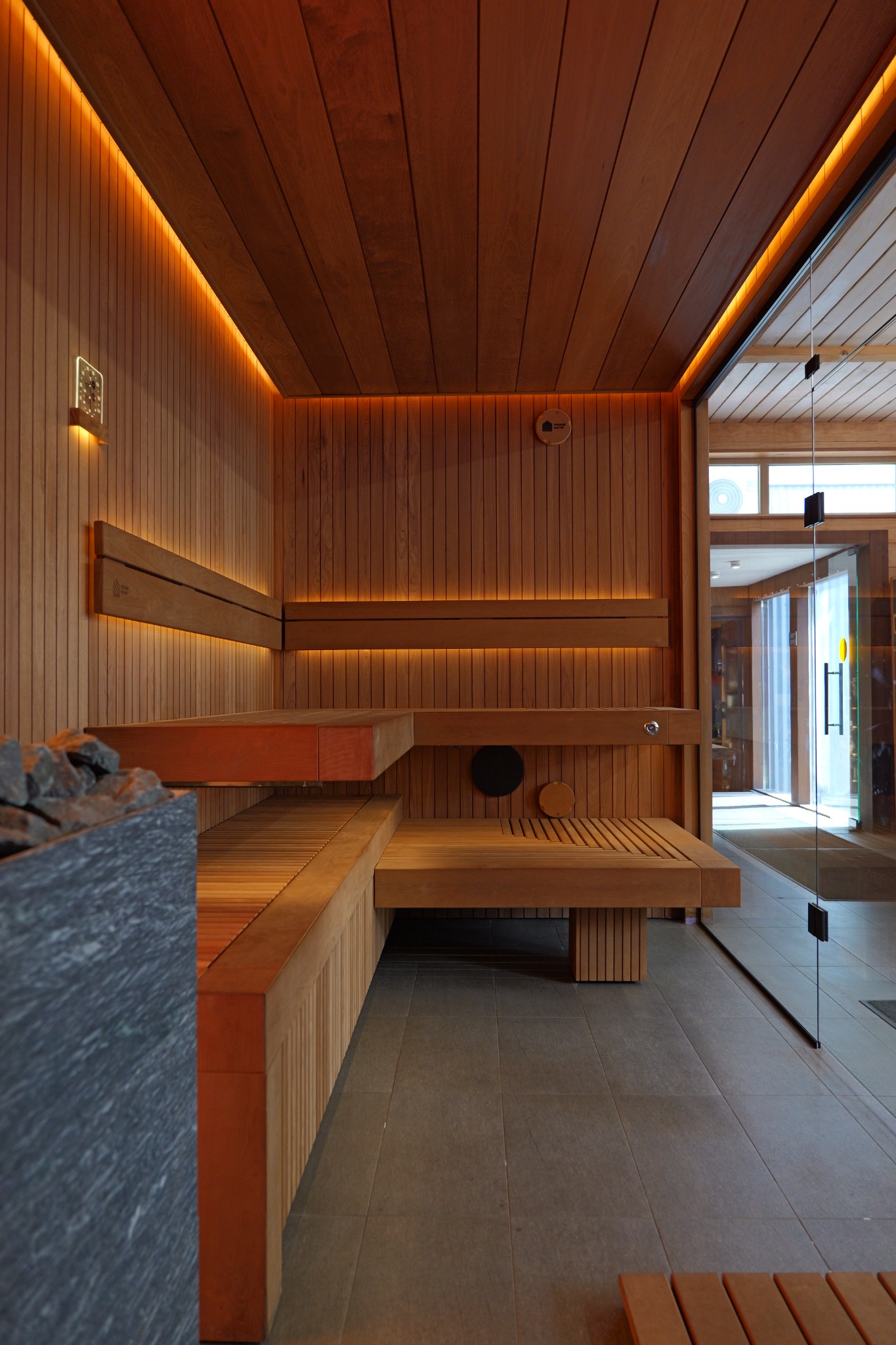 Стены и потолок из Noire Wood в парной